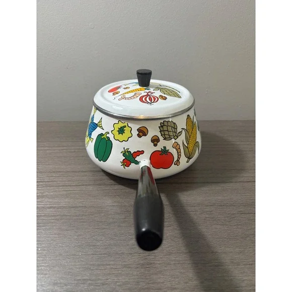 VTG MCM San Ignacio Enamelware Fondue Pot Colorful Seafood & Vegetable Motif - Picture 4 of 8